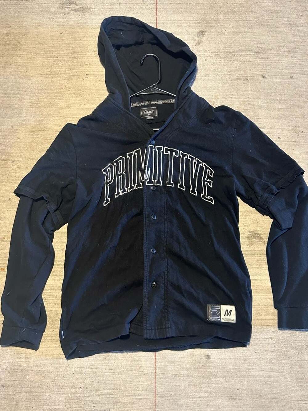Primitive Skateboarding Layered Long Sleeve Hoodie Black Size M